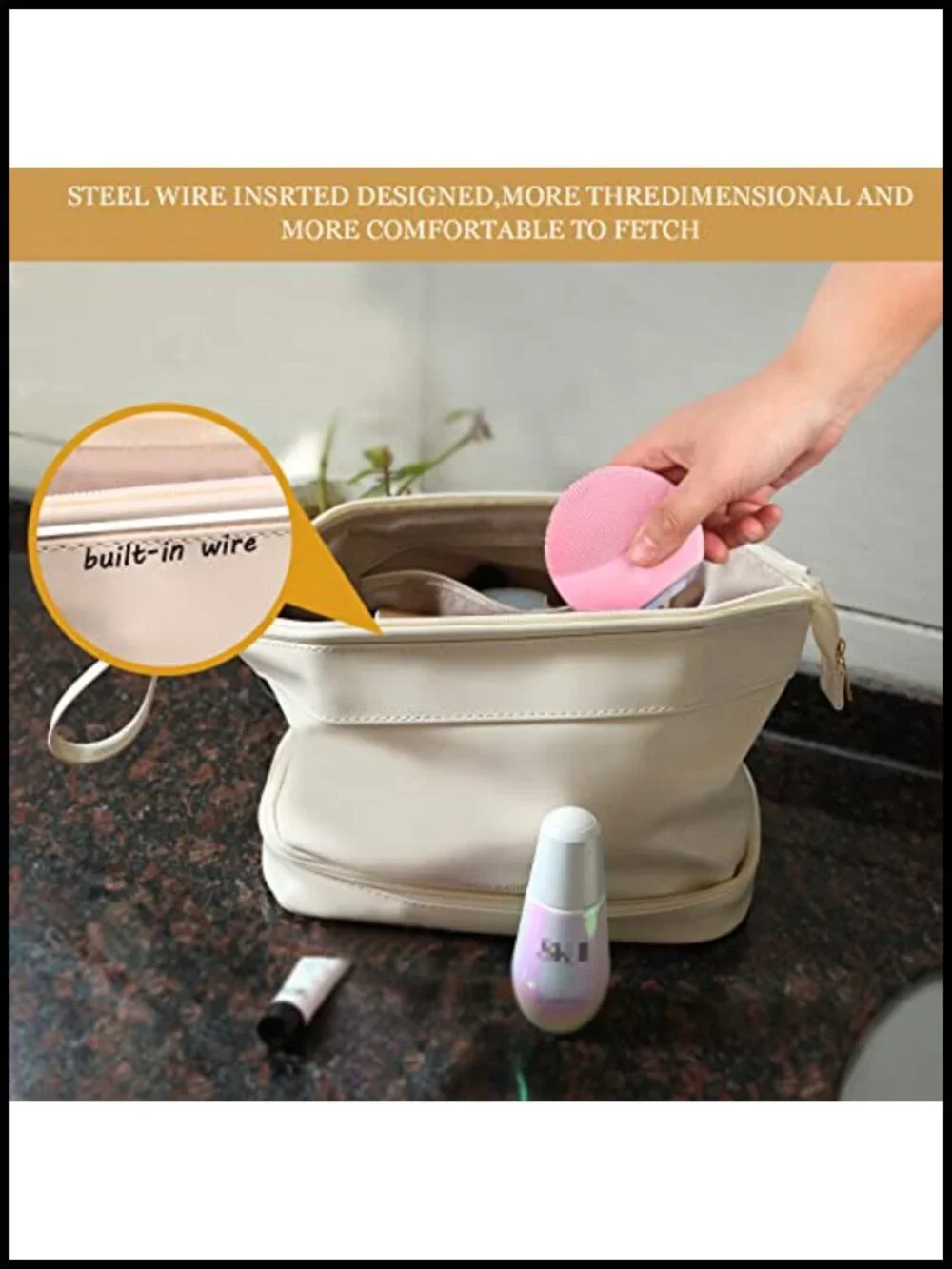 Large Capacity Travel Makeup Bag with Compartments PU Leather Cosmetic Case